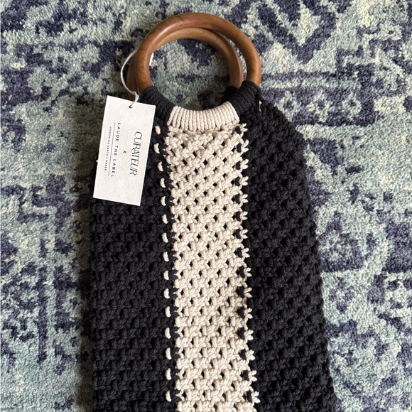 New With Tags Black and White Macrame Boho Curateur X Laude the Label Mini Bag - Picture 3 of 10